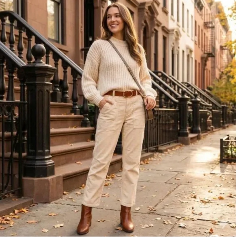 Anthropologie Pilcro Corduroy Pants The Wanderer Relaxed Leg Ivory Women Sz 32